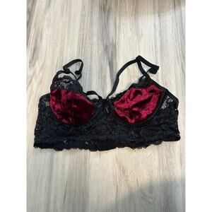 Women’s Size XL Killstar Mercy Lace Bra Red Velvet Cups Black Lace Detail